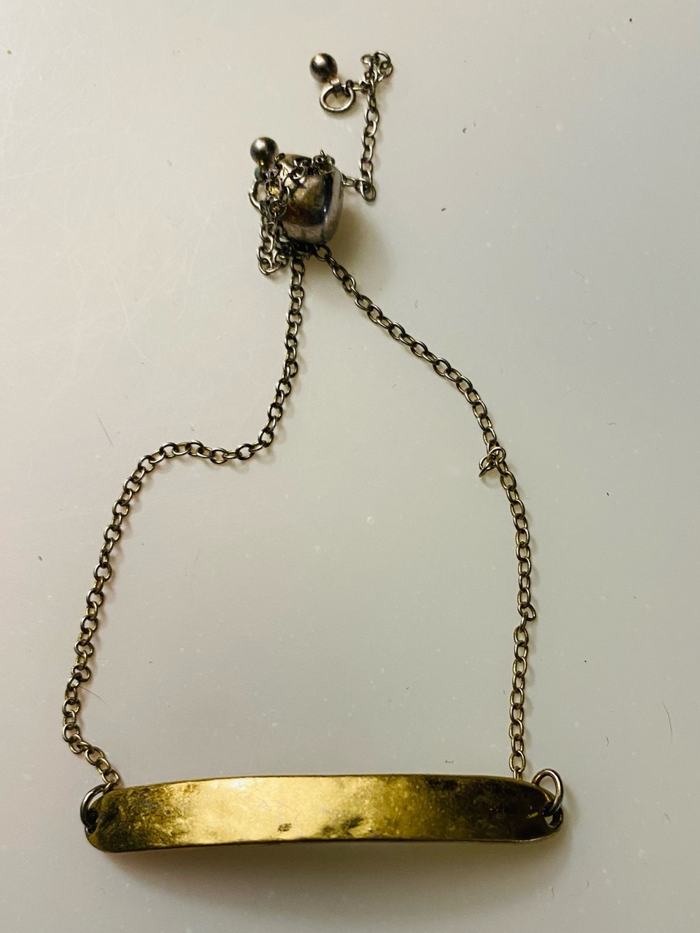 Vintage Dainty Gold Bar ID Bracelet with stamp crown and "count your blessings"